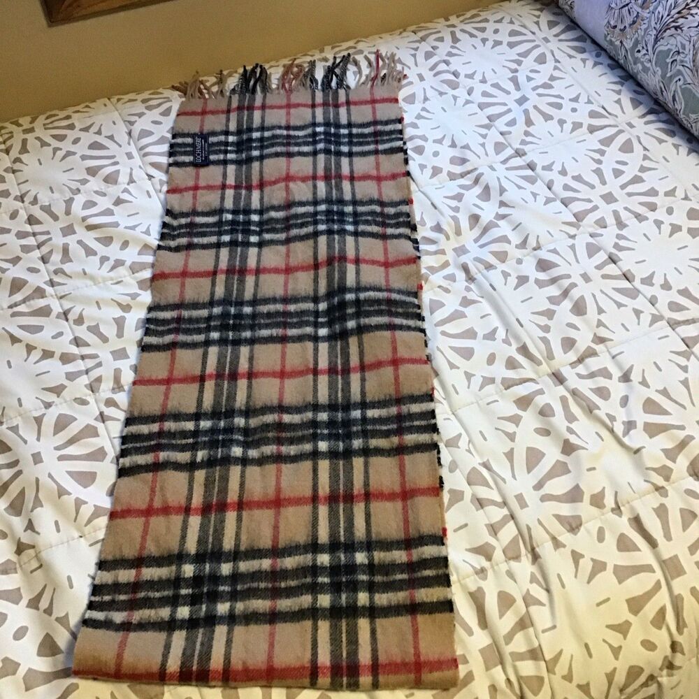 Lochmere Scotland Nova Check Cashmere Blend Natural Check Scarf Preppy Academic - Picture 2 of 5